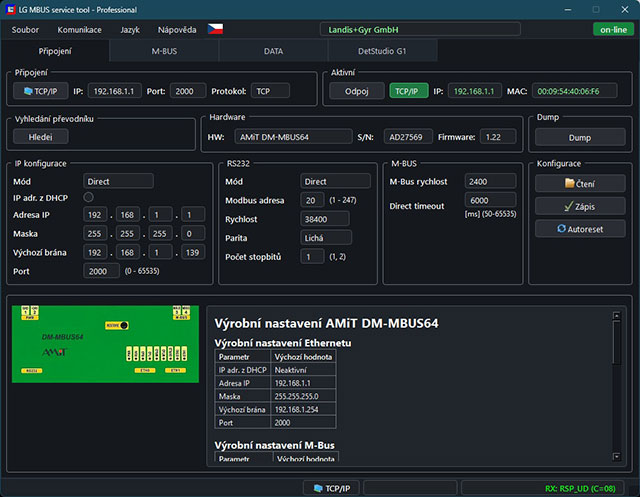 Konfigurace převodníku AMiT DM-MBUS64 přes TCP/IP