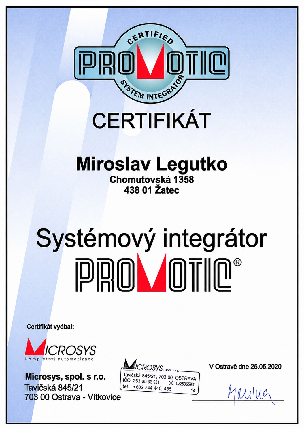 Certifikát PROMOTIC
